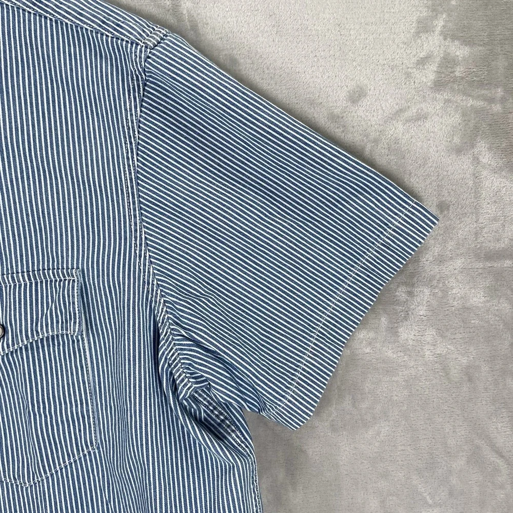 Levi's Western Shirt Mens XL Pearl Snap Relaxed Fit Short Sleeve Striped Cowboy